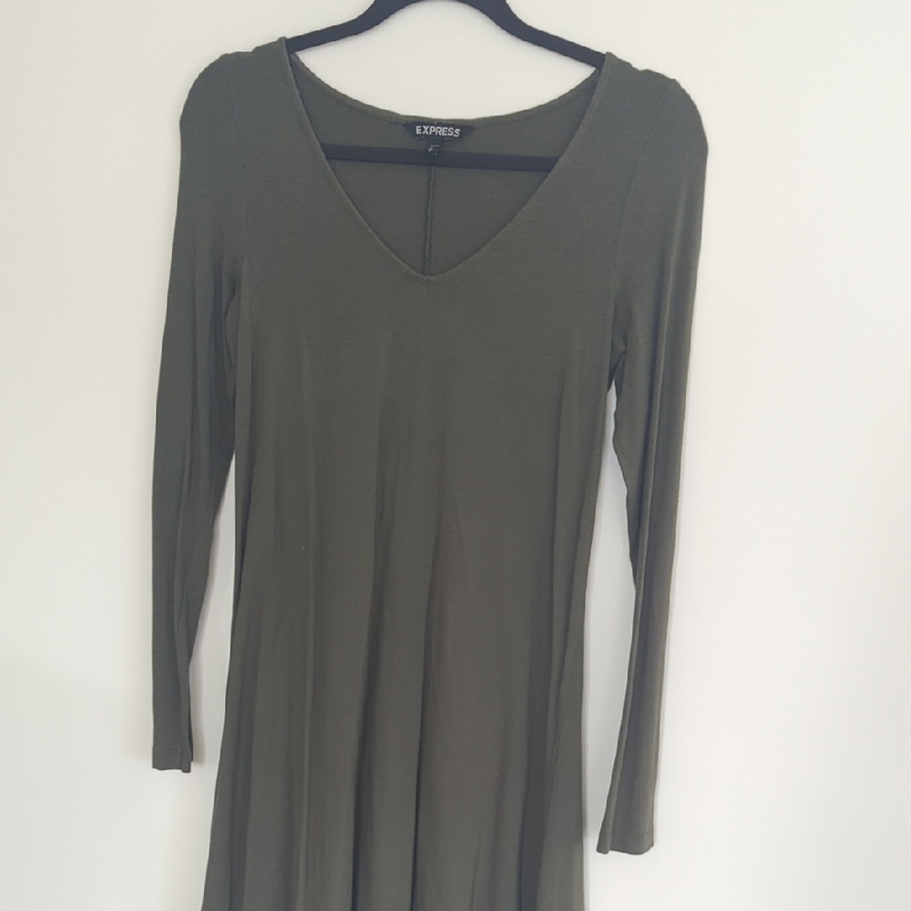 Express Olive Long Sleep V-neck Dress